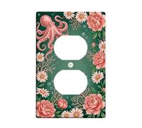 Cubiertas de pared dúplex de pulpo para baño, peonía floral marina, crisantemo, plástico verde verano, tamaño estándar, cubiertas decorativas para receptáculos para nuevo apartamento, hogar