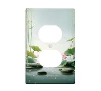 Cubiertas de pared dúplex para baño, diseño de lirio de agua, piedras de bambú serenas naturales, plástico verde primavera, tamaño estándar, fundas decorativas para toma de corriente para dormitorio