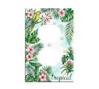 Cubiertas de pared dúplex para baño, diseño de loro, flores botánicas tropicales, hojas de plástico verde verano, tamaño estándar, fundas decorativas para toma de corriente para dormitorio, oficina