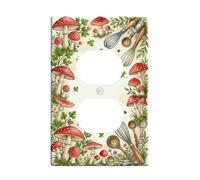 Cubiertas de pared dúplex para cocina de champiñones, cuchara de batidor natural rústica de plástico rojo otoño, tamaño estándar, placa de doble toma de corriente, para el hogar, sala de estar