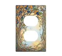 Cubiertas de salida dúplex de árbol, placa de pared de plástico verde otoño, tamaño estándar para enchufes eléctricos para recámara, baño, cocina, entrada