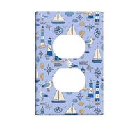 Cubiertas de salida dúplex de faro, placa de pared, velero náutico costero, gaviota costera, verano, azul, plástico, tamaño estándar, placas frontales para enchufes eléctricos para el hogar, sala de