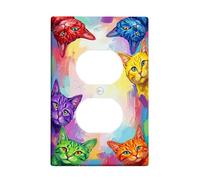 Cubiertas de salida dúplex para gatos, para pared, caras coloridas artísticas, sin plástico, multicolor, tamaño estándar, fundas decorativas para receptáculos, para apartamentos, hogar, recámara