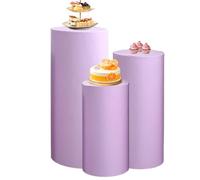 Cubiertas de soporte de pedestal de cilindro, 3pcs Spandex Purple Cylinder Stand for Party Covers Piñón de tope de pedestal de zócalo para la decoración de la boda de la fiesta de cumpleaños (sin cil