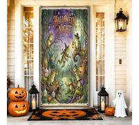 Cubiertas decorativas para puerta de anfibio, árbol de calabazas festivas de Halloween, violeta con cuerda, decoración del hogar para puerta, pared, porche, decoración de fiesta, 36 x 72 pulgadas