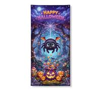 Cubiertas decorativas para puerta de araña, calabazas juguetonas, caramelos, Halloween, violeta, con cuerda, pancarta de puerta delantera, decoración del hogar para puerta, entrada, porche, interior y