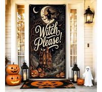 Cubiertas decorativas para puerta de bruja, calabazas espeluznantes y fantasiosas, casa embrujada, Halloween, color negro con cuerda, telón de fondo para puerta delantera, decoración del hogar para