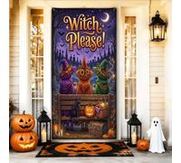 Cubiertas decorativas para puerta de brujas, calabazas de gato festivas, Halloween, violeta, con cuerda, decoración del hogar, para porche, puerta, interior y exterior, 91 x 183 cm