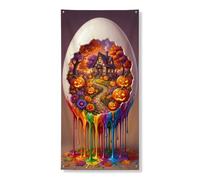 Cubiertas decorativas para puerta de calabazas, casa de flores festiva de Halloween, naranja con cuerda, cubierta de puerta colgante, decoración del hogar para porche, patio, puerta, decoración de