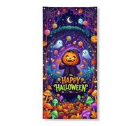 Cubiertas decorativas para puerta de calabazas, fantasmas, fantasmas, caramelos, Halloween, violeta, con cuerda, cubierta de puerta delantera, decoración del hogar, para porche, puerta, pared