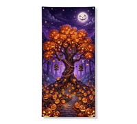 Cubiertas decorativas para puerta de calabazas, farol de árbol espeluznante de Halloween, violeta con cuerda, telón de fondo para puerta delantera, decoración del hogar para porche, puerta, fiesta