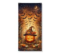 Cubiertas decorativas para puerta de calabazas, murciélagos festivos, flores, Halloween, naranja con cuerda, decoración del hogar para puerta, pared, porche, decoración de fiesta, 36 x 72 pulgadas