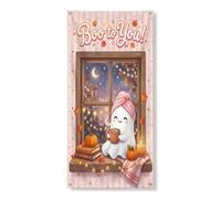 Cubiertas decorativas para puerta de fantasma, calabazas de temporada para Halloween, melocotón con cuerda, decoración del hogar para porche, puerta, pared, interior y exterior, 36 x 72 pulgadas