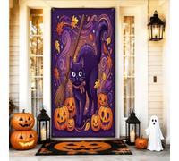 Cubiertas decorativas para puerta de gato, escoba festiva de calabazas para Halloween, violeta con cuerda, decoración del hogar para puerta, entrada, porche, interior y exterior, 36 x 72 pulgadas