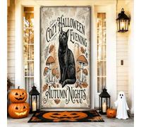 Cubiertas decorativas para puerta de gato, hojas de hongos fantasiosos para Halloween, color negro con cuerda, telón de fondo para puerta delantera, decoración del hogar, para porche, puerta, interior