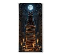 Cubiertas decorativas para puerta de gato, libros misteriosos góticos, luna, Halloween, negro, con cuerda, telón de fondo para puerta delantera, decoración del hogar, porche, puerta, pared, interior y