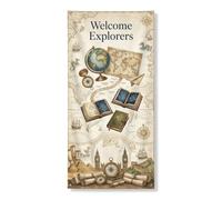 Cubiertas decorativas para puerta de globo, diseño vintage náutico, libros, exploración, beige, con cuerda, cubierta de puerta delantera, decoración del hogar para porche, entrada, fiesta interior y