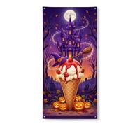 Cubiertas decorativas para puerta de helado, castillo de calabazas festivas de Halloween, violeta con cuerda, decoración del hogar para porche, entrada, fiesta interior y exterior, 36 x 72 pulgadas