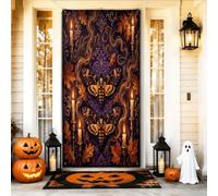 Cubiertas decorativas para puerta de polilla, hoja de vela gótica de Halloween, naranja con cuerda, cubierta de puerta colgante, decoración del hogar para porche, entrada, fiesta interior y exterior
