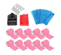 Cubiertas desechables para bolígrafos de tatuaje Rollos de vendaje elástico Soporte para vasos de tinta Kit de suministros de tatuaje profesional para artistas de tatuajes Tela no (Rosa)