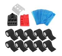 Cubiertas desechables para bolígrafos de tatuaje Rollos de vendaje elástico Soporte para vasos de tinta Kit de suministros de tatuaje profesional para artistas de tatuajes Tela no (Negra)
