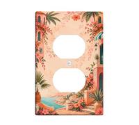 Cubiertas dúplex de flores, placa de pared, diseño de hojas de palma tropicales, vintage, edificios, verano, melocotón, plástico, tamaño estándar, cubiertas decorativas para toma de corriente para