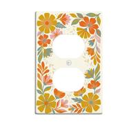 Cubiertas dúplex de flores, placa de pared, hojas vintage florales, tallos de plástico amarillo primavera, tamaño estándar, cubiertas decorativas para toma de corriente para dormitorio, baño, cocina