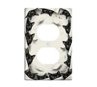 Cubiertas dúplex de gato para pared, diseño de ojos juguetones, bigotes de Halloween, plástico negro, tamaño estándar, para receptáculo decorativo para el hogar, sala de estar, decoración de