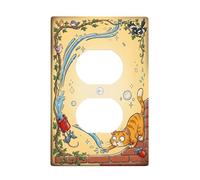 Cubiertas dúplex de gato para pared, diseño de pájaros caricaturescos juguetones, manantiales de agua, plástico, tamaño estándar, decorativas, para dormitorio, baño, cocina, decoración de entrada