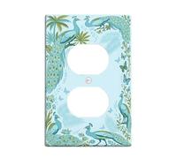 Cubiertas dúplex de pavo real, placa de pared, naturaleza tropical, hojas de palma, mariposa, verano, turquesa, plástico, tamaño estándar, cubiertas decorativas para receptáculos para el hogar, sala
