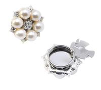 Cubiertas para botones con pedrería, DIY Floral Rhinestone Perla Gemelos Botón Cubiertas for Boda Multicolor 26mm 4 Piezas(Silver)