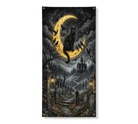 Cubiertas para puerta de gato, decoración gótica espeluznante de luna, cuervos de Halloween, color negro con cuerda, letrero de puerta delantera, decoración del hogar para porche, pared, interior y