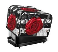 Cubiertas para tostadora, 4 rebanadas, rayas blancas y negras, rosas rojas, pan, tostadora, horno, cubierta a prueba de polvo, lavable, para cocina, pequeños electrodomésticos, protector de utensilios