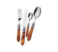 Cubertería BUGATTI, Aladdin, 24 piezas en acero inoxidable 18/10, anillo cromado y mango color TORTUGA. Cubertería para 6 personas: 6 cucharas, 6 tenedores, 6 cuchillos y 6 cucharas de café