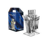 Cubiertos Acero Inoxidable 24 Piezas, Juego De Cubiertos | Incluyendo Cuchillos,Tenedores,Cucharas,Cucharaditas Y Estante De Almacenamiento, Plata Clásica