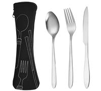 Cubiertos Acero Inoxidable, Cuchillo Tenedor Cuchara Cuberteria, Juego de Cubiertos para 1 Personas Portátil, Cubiertos para Llevar, Cubiertos Camping para Escuela Oficina Acampar Viajes (Negro)
