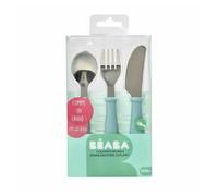 BÉABA Set De 3 Cubiertos De Aprendizaje Para Bebé, Acero Inoxidable, Desde 12 Meses, Cubiertos Infantiles Fácil Agarre, Airy Green
