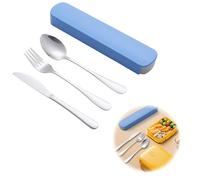 Cubiertos Camping-Juego de Cubiertos de Acero Inoxidable 3 Piezas para Lunch Box y Camping,Cuchara Tenedor Cuchillo con Estuche de Transporte Azul, Ideal para, Comida de Oficina y Viajes