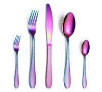 Cubiertos de acero inoxidable, juego de vajilla, cubiertos, 5/20/30/40/50/60 piezas, vajilla martillada, Creative Home Steak(Rainbow,10Set 50Pcs)