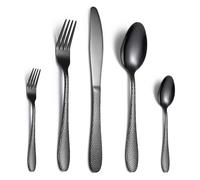 Cubiertos de acero inoxidable, juego de vajilla, cubiertos, 5/20/30/40/50/60 piezas, vajilla martillada, Creative Home Steak(Black,10Set 50Pcs)