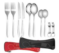 Cubiertos de Acero Inoxidable para Llevar, 12 Piezas Cubiertos Camping Set, Juego de Trabajo Cubiertos para Exteriores Viajes Camping, Cubiertos para Llevar al Trabajo, para Exterior, Picnic, Viajes