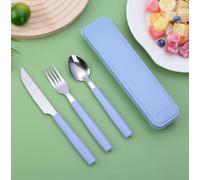 Cubiertos de camping, 2 piezas de acero inoxidable con estuche, juego de cubiertos para llevar, caja de cubiertos de acero inoxidable Sporks para viajes, exteriores, viajes, trabajo, escuela, (azul