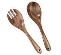 Cubiertos de Ensalada Madera, Grandes Pinzas Mango Largo Tenedores de Cuchara Reutilizables Utensilios de Cocina Tenedor para Sartenes Antiadherentes para Servir Pasta, Fruta (2 Piezas)