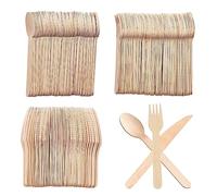 Cubiertos de Madera Biodegradables, 300pcs (100 Cuchillos, 100 Tenedores, 100 Cucharas) para Fiestas, Campamentos, Bodas y Cumpleaños