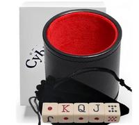 Cubilete Dados Cubanos Mexicano - Juego de dados españoles de lujo de piel sintética con borde de base reforzada, forro de fieltro acolchado suave y dados de póquer español en tono marfil con bolsa