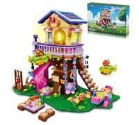 CUBIMANA - Juego de construcción de Casas en el árbol con luz LED - 618 Piezas de Bloques de construcción de Casas en el árbol, con tobogán y Pegatinas, Regalo para niñas y niños
