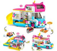 CUBIMANA - Juego de construcción de Coche de Gato 3 en 1, Furgoneta Camper y camión de Helados para niñas, autobús Urbano, Juguetes de construcción con tobogán y Pegatinas, Regalos para niñas y niños