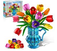 CUBIMANA Set de Construcción de Ramo con Jarrón - Bonsái de Tulipanes para Adultos, Regalo de San Valentín para Ella/Esposa/Mamá, Colección Botánica Decorativa 768 Piezas