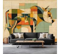 Cubismo Mural Papel Pintado Abstracto Animal Vaca Fotomural para Dormitorio Salón Sofá TV Fondo 250 x 175 cm Decoración de Pared Decoración de Pared