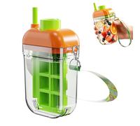 Cubitera 2 en 1 con tapa y pajita, botella de cubitos de hielo con pajita, forma de cubitos de hielo portátil, botella con recipiente, bandeja de cubitos de hielo, moldes para botellas de agua para